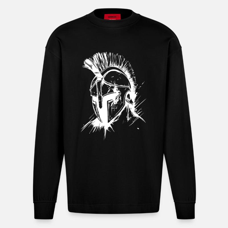 Spartaner Helm Gladiator - Heavyweight Oversized Organic Langarmshirt Made in EU - SOLID BLACK