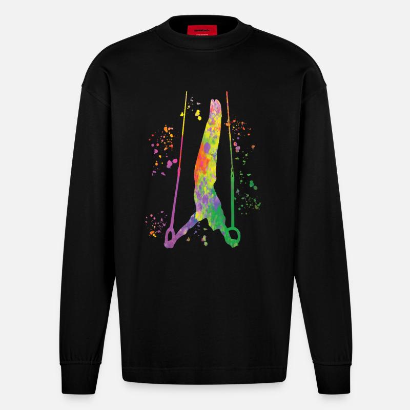 Kunstturner Ringe Kunstturnen - Heavyweight Oversized Organic Langarmshirt Made in EU - SOLID BLACK