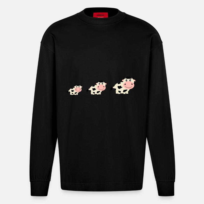 Kuh Kühe Comic - Heavyweight Oversized Organic Langarmshirt Made in EU - SOLID BLACK