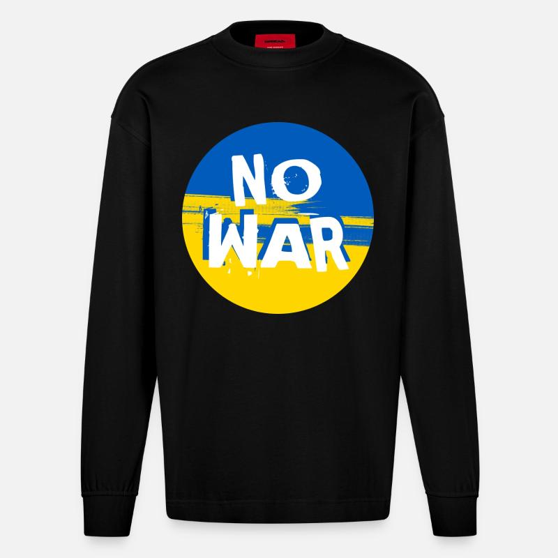 No War in Ukraine - Heavyweight Oversized Organic Langarmshirt Made in EU - SOLID BLACK