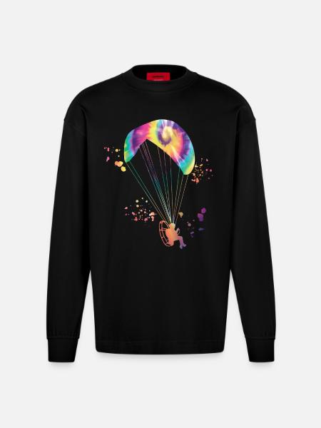 Motorized Paragliding PPG Paramotoring - Heavyweight Oversized Organic Longsleeve Shirt Made in EU - SOLID BLACK