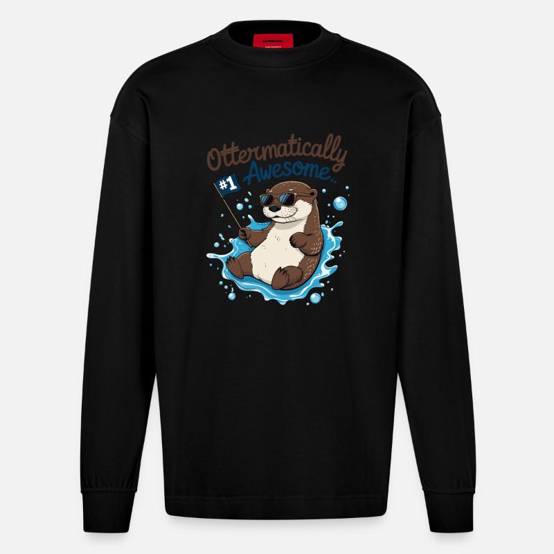 Otter-like cool – Funny Otter - Heavyweight Oversized Organic Longsleeve Shirt Made in EU - SOLID BLACK