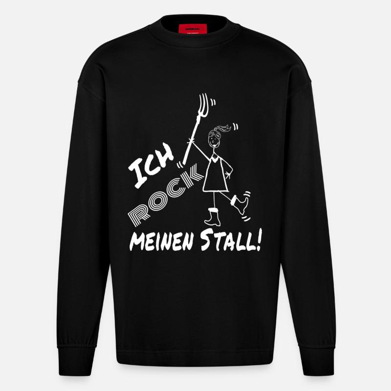 Frau Mistgabel Stall witzig - Heavyweight Oversized Organic Langarmshirt Made in EU - SOLID BLACK