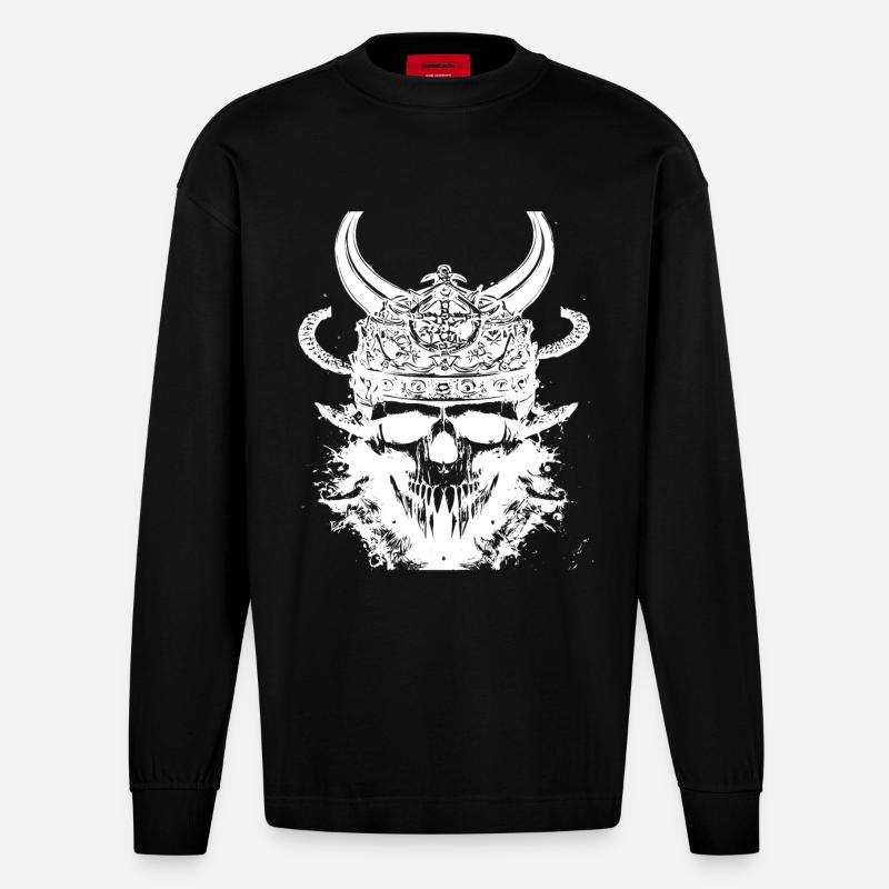 Wikinger Schädel - Heavyweight Oversized Organic Langarmshirt Made in EU - SOLID BLACK