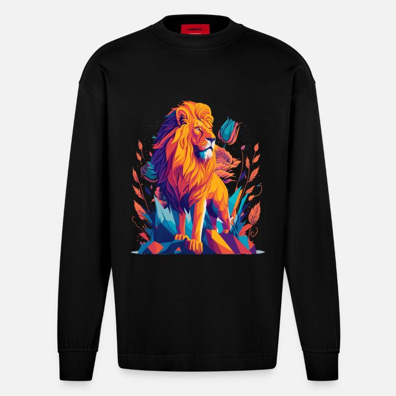 Majestätischer Löwe Polygon - Heavyweight Oversized Organic Langarmshirt Made in EU - SOLID BLACK