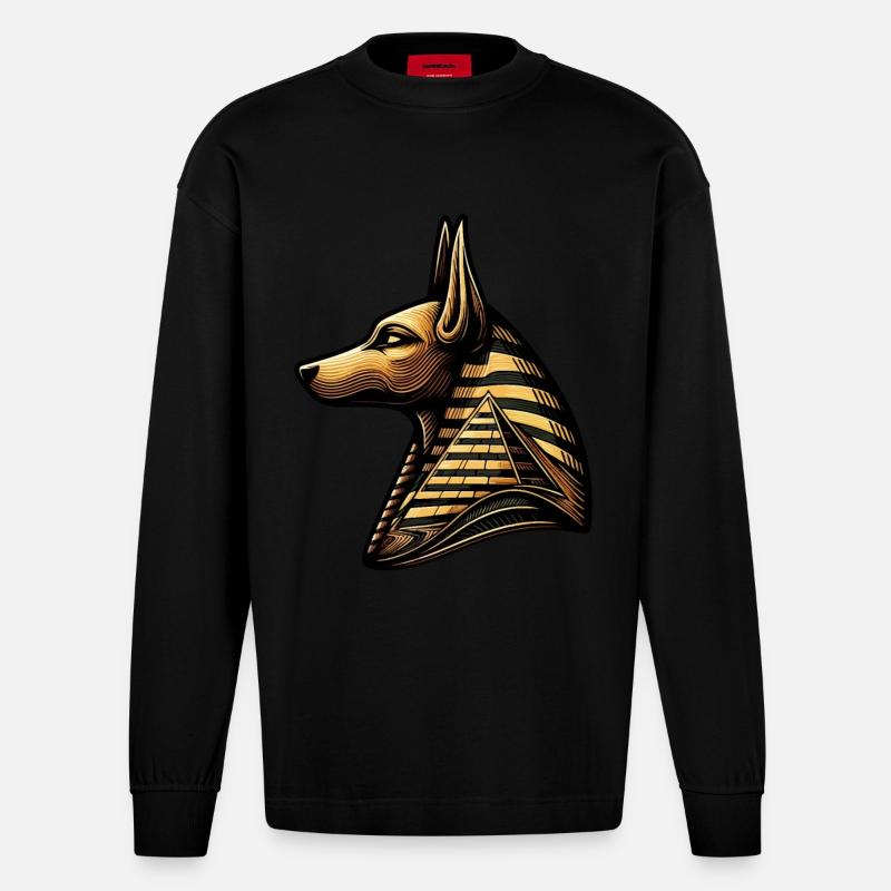 Anubis | Wächter der Gräber Ägypten - Heavyweight Oversized Organic Langarmshirt Made in EU - SOLID BLACK