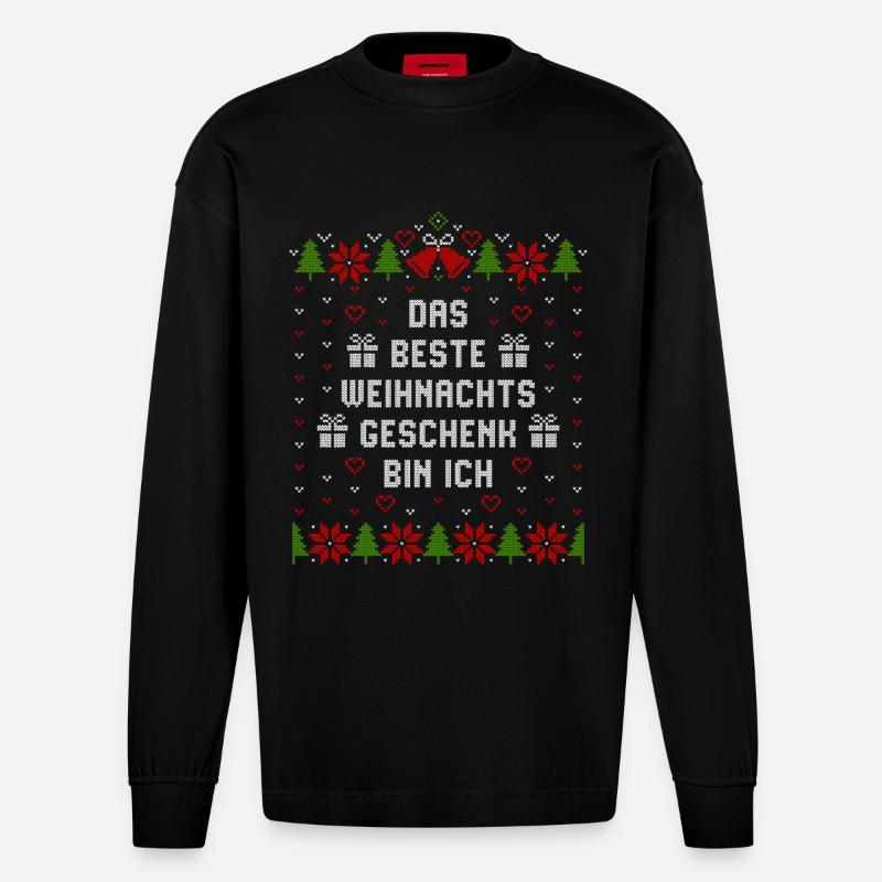 Das beste Weihnachtsgeschenk bin ich - Heavyweight Oversized Organic Langarmshirt Made in EU - SOLID BLACK
