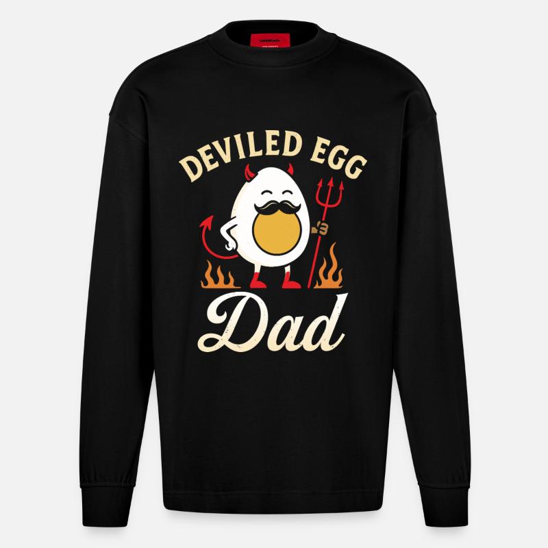 Deviled Egg Dad Thanskgiving Dinner - Heavyweight Oversized Organic Longsleeve Shirt Made in EU - SOLID BLACK