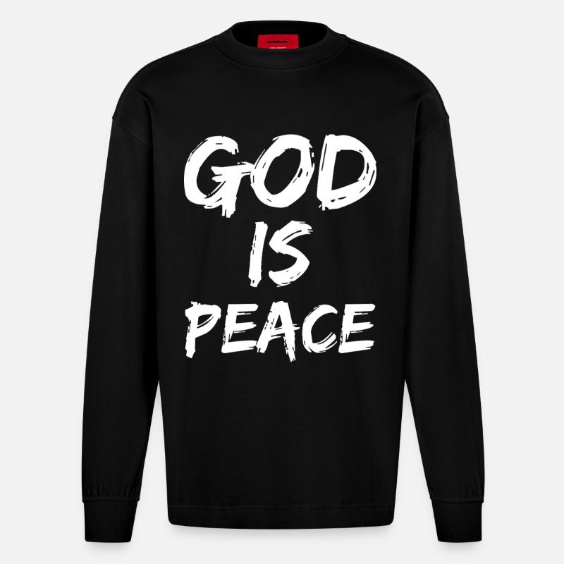 god is peace - Heavyweight Oversized Organic Langarmshirt Made in EU - SOLID BLACK