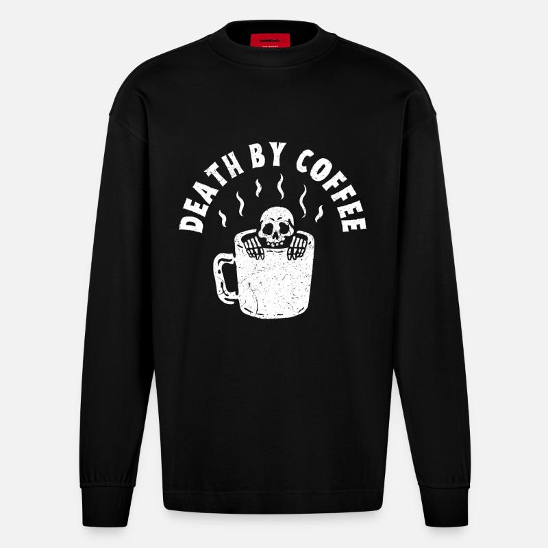 Tod durch Kaffee - Heavyweight Oversized Organic Langarmshirt Made in EU - SOLID BLACK