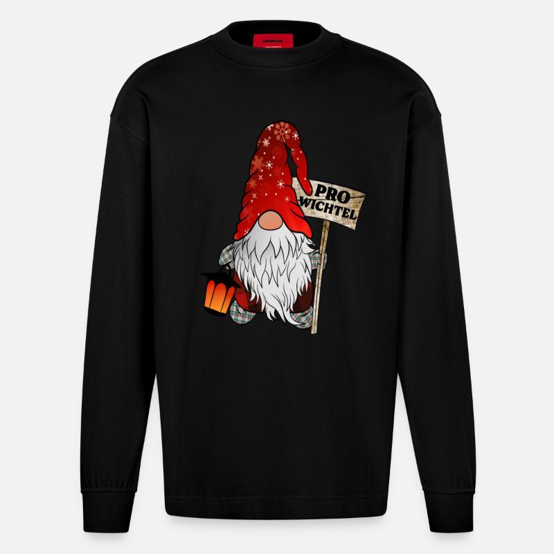 Pro Gnome – Gnome de Noël - Manches longues bio épais oversize fabriqué en UE - SOLID BLACK