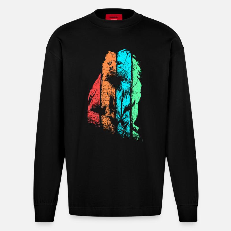 Singe Tamarin Primate - Manches longues bio épais oversize fabriqué en UE - SOLID BLACK