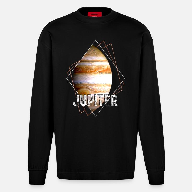 Jupiter Planet Sonnensystem - Heavyweight Oversized Organic Langarmshirt Made in EU - SOLID BLACK