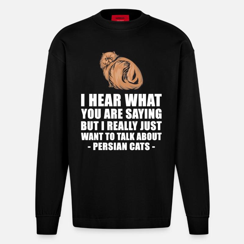 Chat persan mignon cadeau - Manches longues bio épais oversize fabriqué en UE - SOLID BLACK