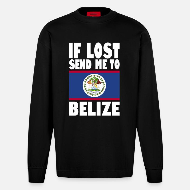 Belize Flagge Spruch - Heavyweight Oversized Organic Langarmshirt Made in EU - SOLID BLACK