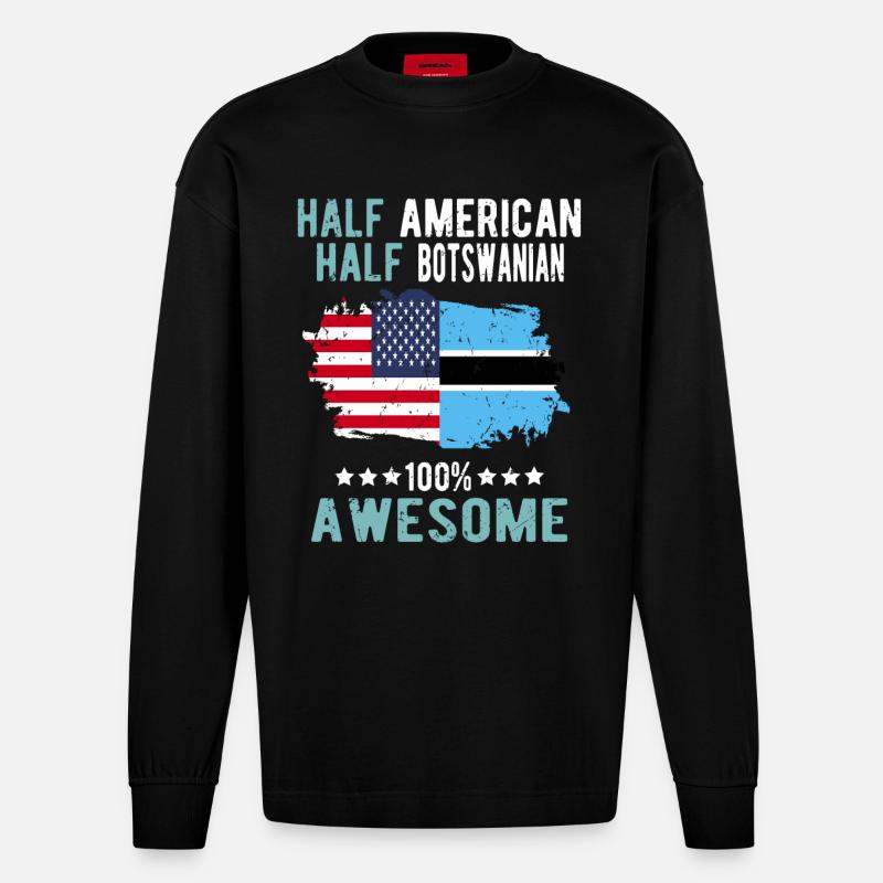 Halb Amerikaner Halb Batswana - Heavyweight Oversized Organic Langarmshirt Made in EU - SOLID BLACK