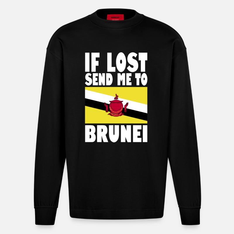 Drapeau du Brunei - Manches longues bio épais oversize fabriqué en UE - SOLID BLACK