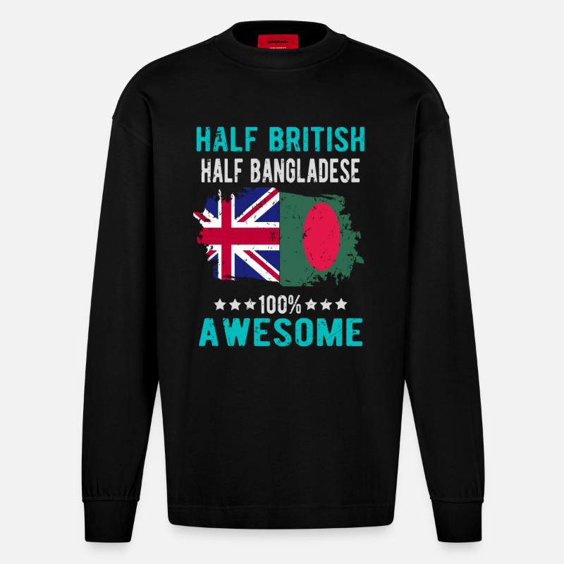 Moitié britannique moitié bangladais - Manches longues bio épais oversize fabriqué en UE - SOLID BLACK