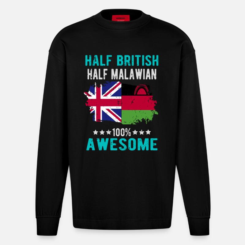 Halb Brite Halb Malawi - Heavyweight Oversized Organic Langarmshirt Made in EU - SOLID BLACK