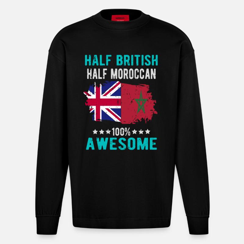Half British Half Moroccan - Heavyweight Oversized Organic Longsleeve Shirt Made in EU - SOLID BLACK