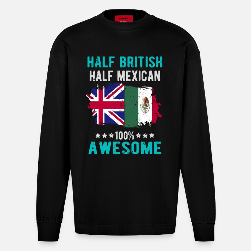 Half British Half Mexican - Heavyweight Oversized Organic Longsleeve Shirt Made in EU - SOLID BLACK