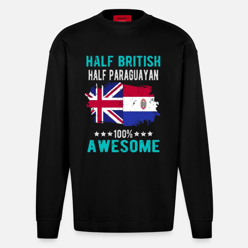 Halb Brite Halb Paraguayer - Heavyweight Oversized Organic Langarmshirt Made in EU - SOLID BLACK