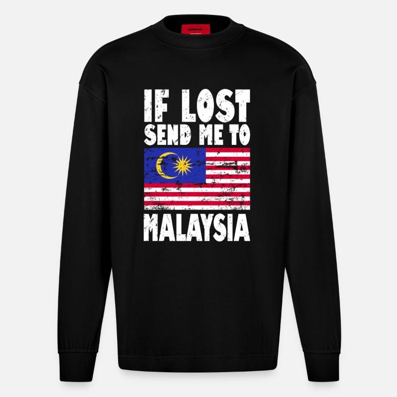 Drapeau de la Malaisie - Manches longues bio épais oversize fabriqué en UE - SOLID BLACK