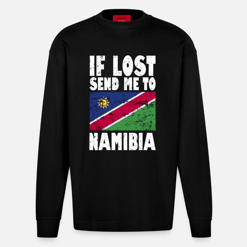 Namibia Flagge Spruch - Heavyweight Oversized Organic Langarmshirt Made in EU - SOLID BLACK