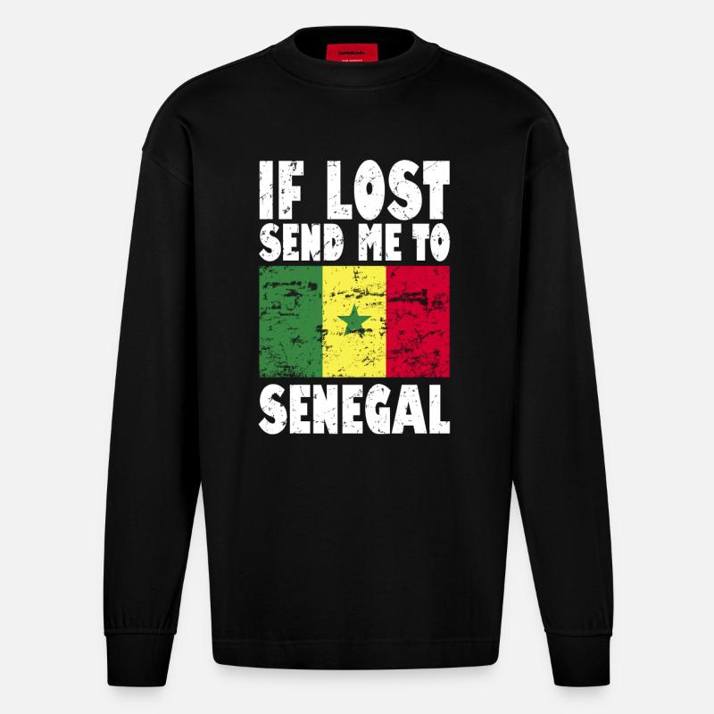 Drapeau du Sénégal - Manches longues bio épais oversize fabriqué en UE - SOLID BLACK