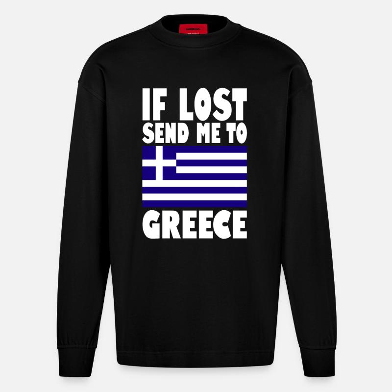 Drapeau de la Grèce - Manches longues bio épais oversize fabriqué en UE - SOLID BLACK