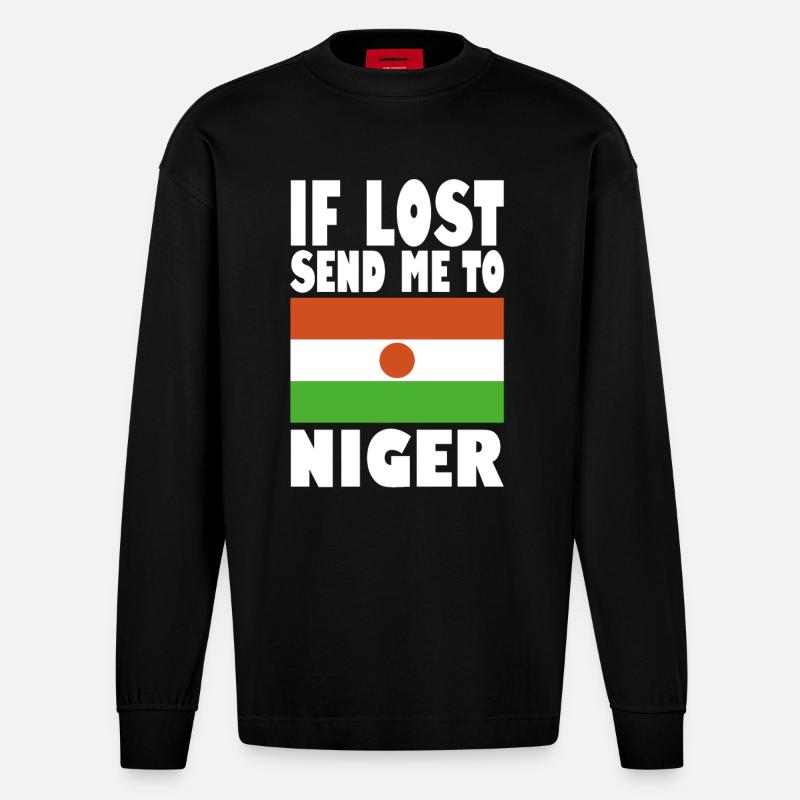 Niger Flagge Spruch - Heavyweight Oversized Organic Langarmshirt Made in EU - SOLID BLACK