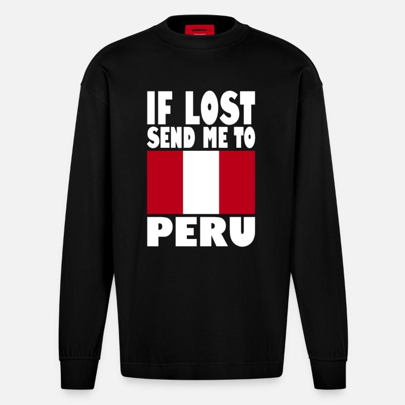 Peru Flagge Spruch - Heavyweight Oversized Organic Langarmshirt Made in EU - SOLID BLACK
