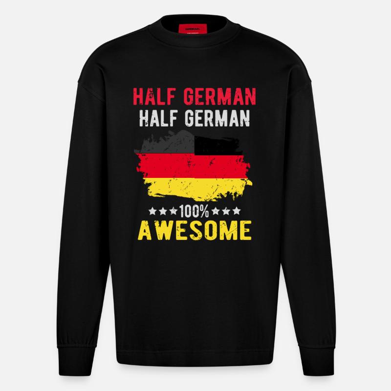 Half German Half German - Heavyweight Oversized Organic Longsleeve Shirt Made in EU - SOLID BLACK