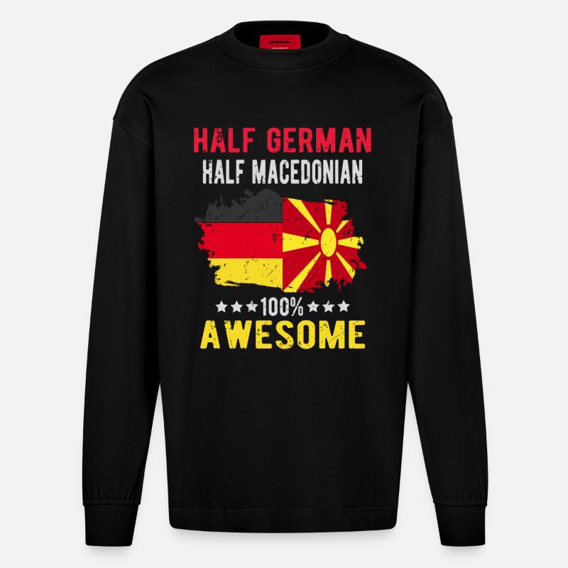 Half German Half Macedonian - Heavyweight Oversized Organic Longsleeve Shirt Made in EU - SOLID BLACK