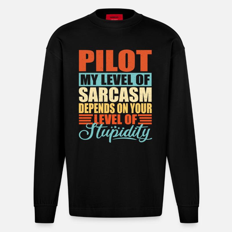 Pilot sarkasmus Lustiger Pilot - Heavyweight Oversized Organic Langarmshirt Made in EU - SOLID BLACK