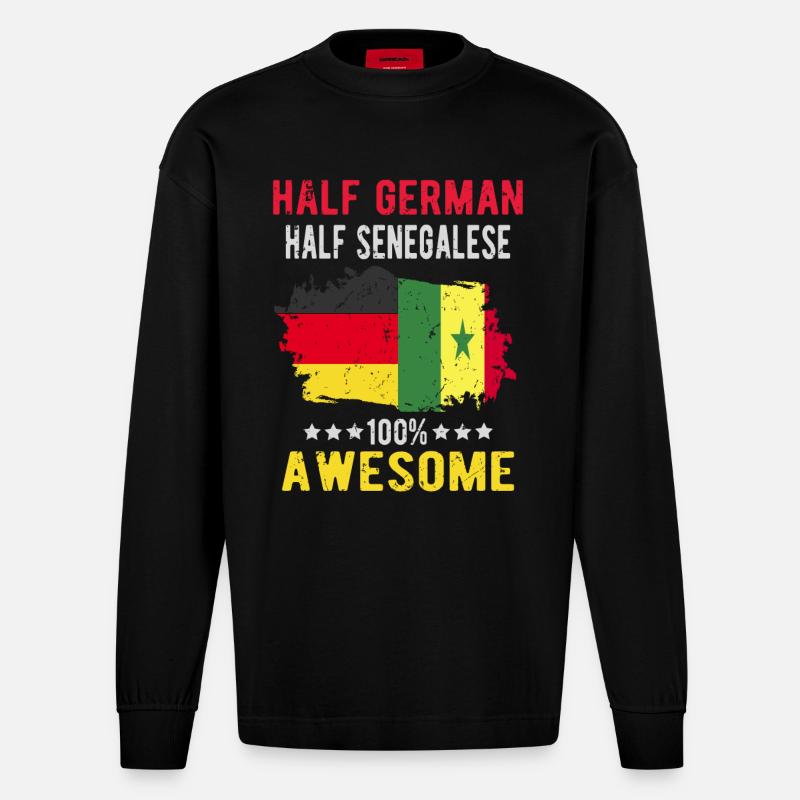 Halb Deutsch Halb Senegalese - Heavyweight Oversized Organic Langarmshirt Made in EU - SOLID BLACK