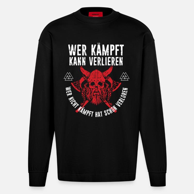wikinger kämpfer - Heavyweight Oversized Organic Langarmshirt Made in EU - SOLID BLACK