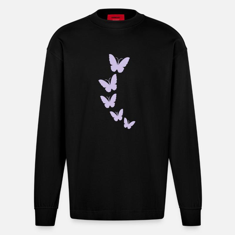 schmetterlinge - Heavyweight Oversized Organic Langarmshirt Made in EU - SOLID BLACK