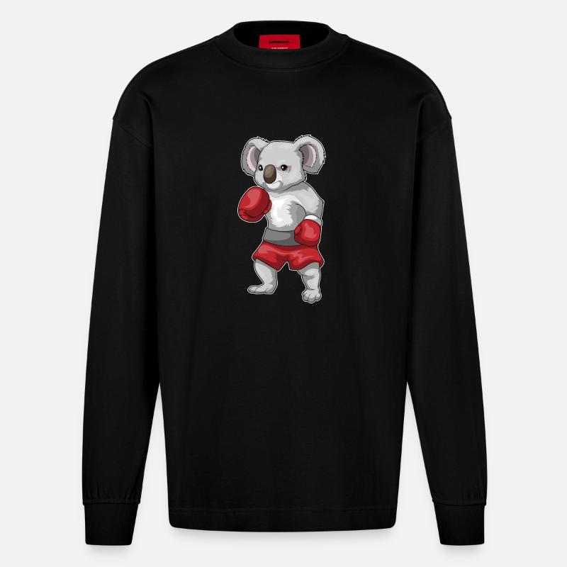 Koala Boxer Boxhandschuhe Boxen - Heavyweight Oversized Organic Langarmshirt Made in EU - SOLID BLACK