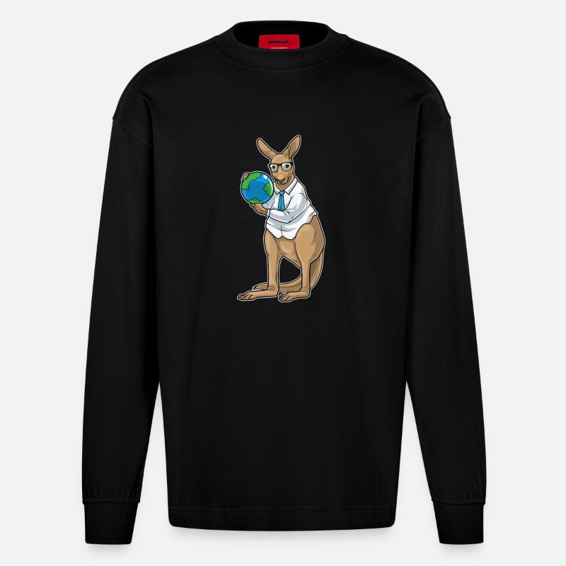 Kangaroo Story Teacher Globe - Manches longues bio épais oversize fabriqué en UE - SOLID BLACK