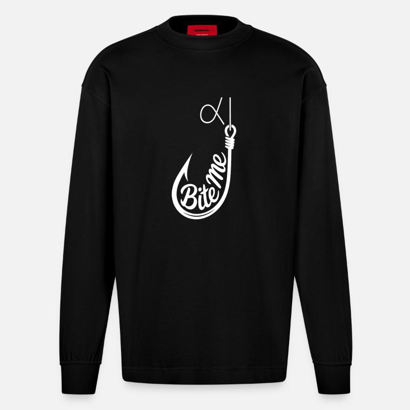 Bite Me Hook Graphic Tee - Heavyweight Oversized Organic Longsleeve Shirt Made in EU - SOLID BLACK
