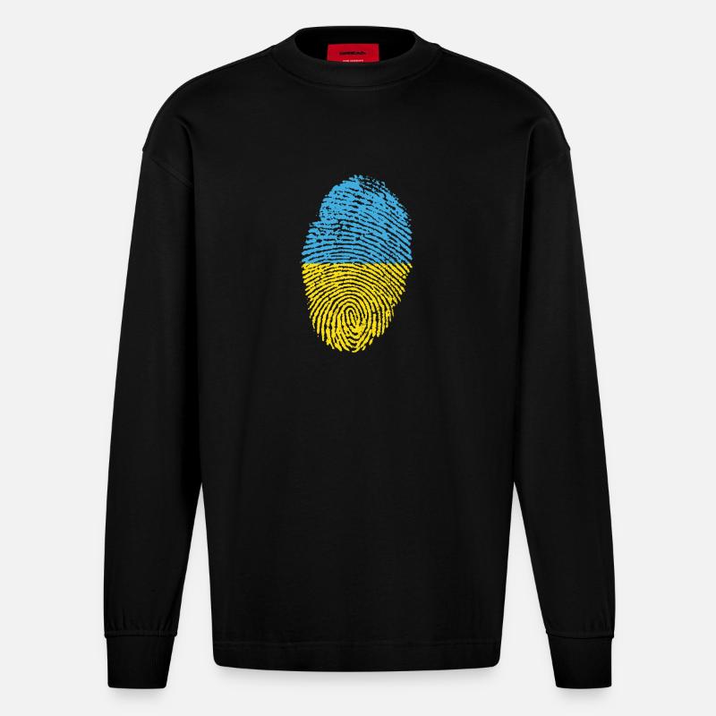 Empreintes digitales - Ukraine - Manches longues bio épais oversize fabriqué en UE - SOLID BLACK