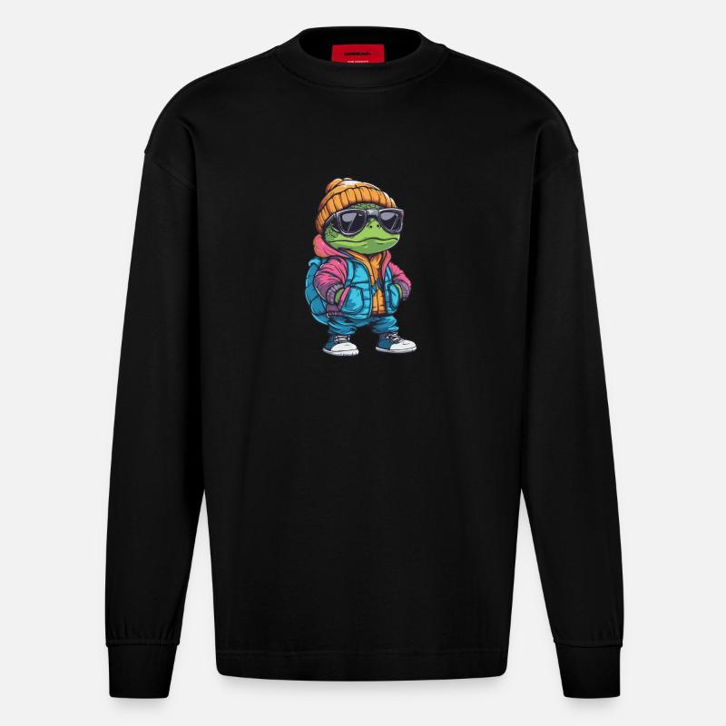 Schildkröte Winter Comic - Heavyweight Oversized Organic Langarmshirt Made in EU - SOLID BLACK