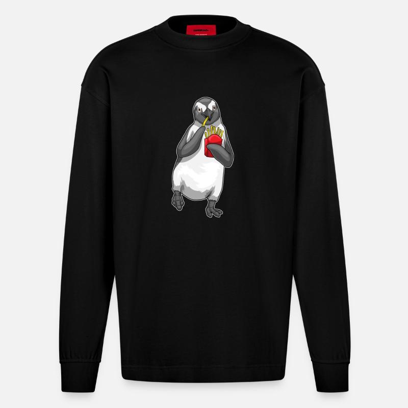 Pingouin frites - Manches longues bio épais oversize fabriqué en UE - SOLID BLACK