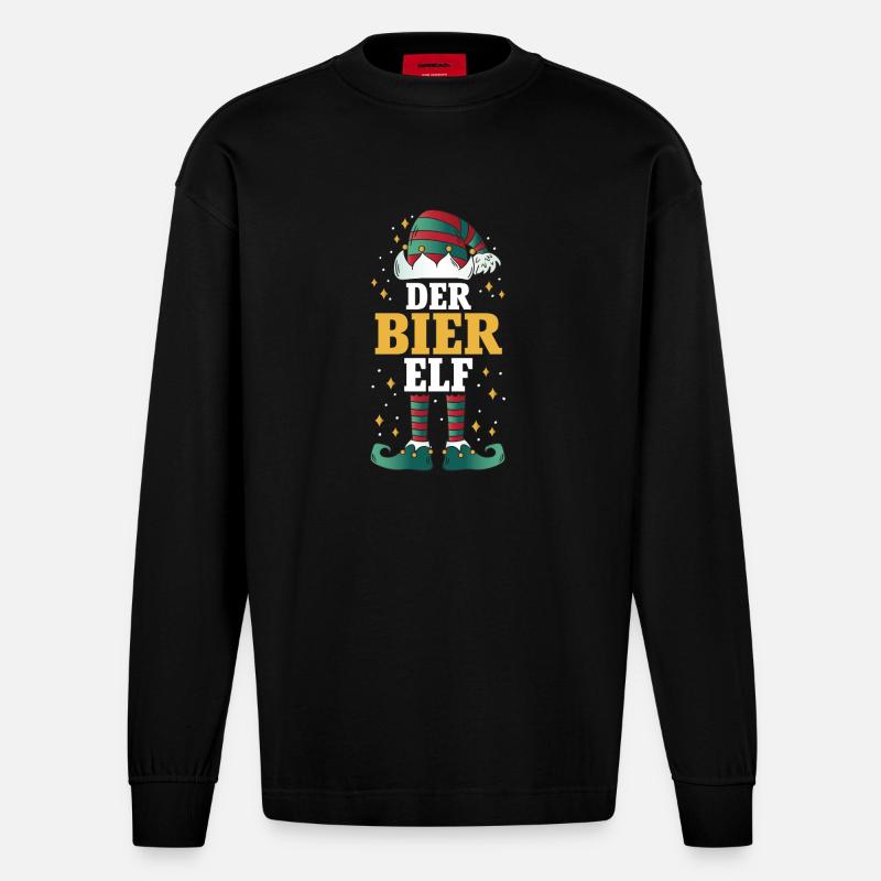 Weihnachten Der Bier Elf - Heavyweight Oversized Organic Langarmshirt Made in EU - SOLID BLACK
