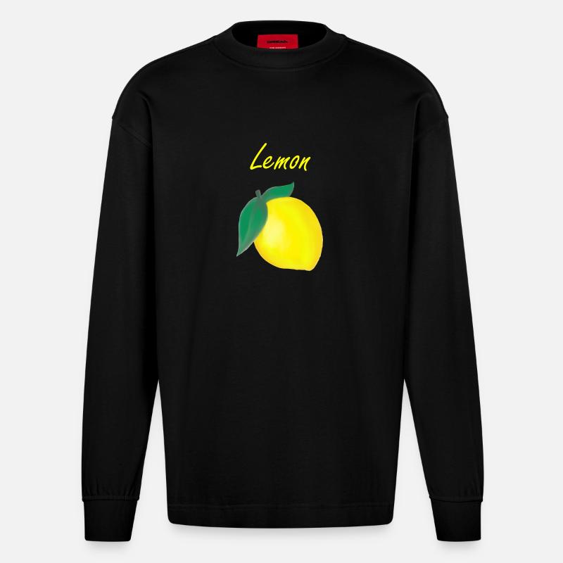 Lemon - Zitrone - Heavyweight Oversized Organic Langarmshirt Made in EU - SOLID BLACK