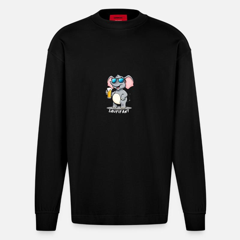 Elefant mit Bier - Heavyweight Oversized Organic Langarmshirt Made in EU - SOLID BLACK