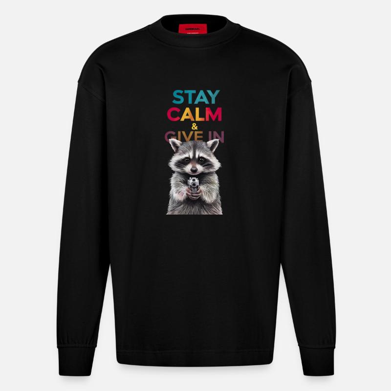 Meme Waschbär - Heavyweight Oversized Organic Langarmshirt Made in EU - SOLID BLACK