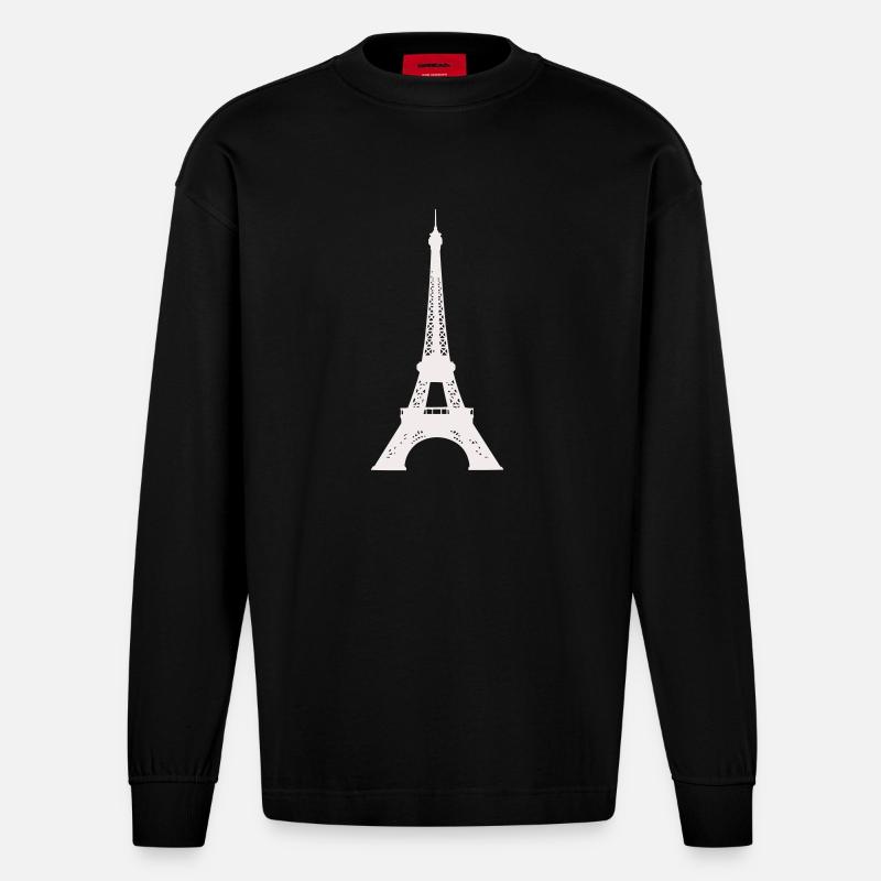 Eiffelturm Silhouette Druck - Heavyweight Oversized Organic Langarmshirt Made in EU - SOLID BLACK
