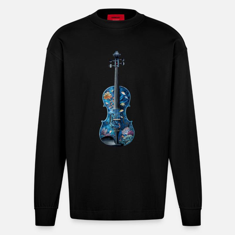 Fisch Violine - Heavyweight Oversized Organic Langarmshirt Made in EU - SOLID BLACK
